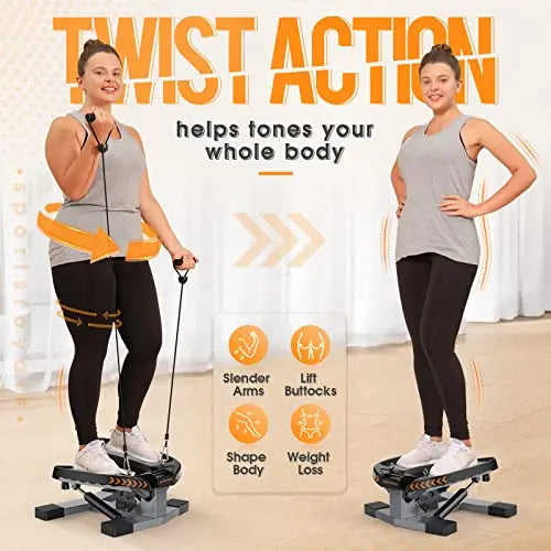 Sportsroyals Stair Stepper for Exercises-Twist Stepper with Resistance Bands