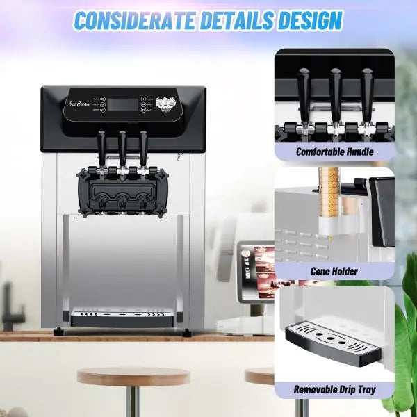 Commercial-Grade 2200W Triple-Flavor Soft Serve Ice Cream Machine  5.3 .4 Gal/Hr Output, LCD Touchscreen & Auto-Clean Function