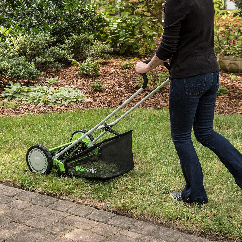 Greenworks 16-Inch Reel Lawn Mower with Grass Catcher 25052 .Black/Green . 47"D x 22"W x 29.75"H💝 Last Day For Clearance
