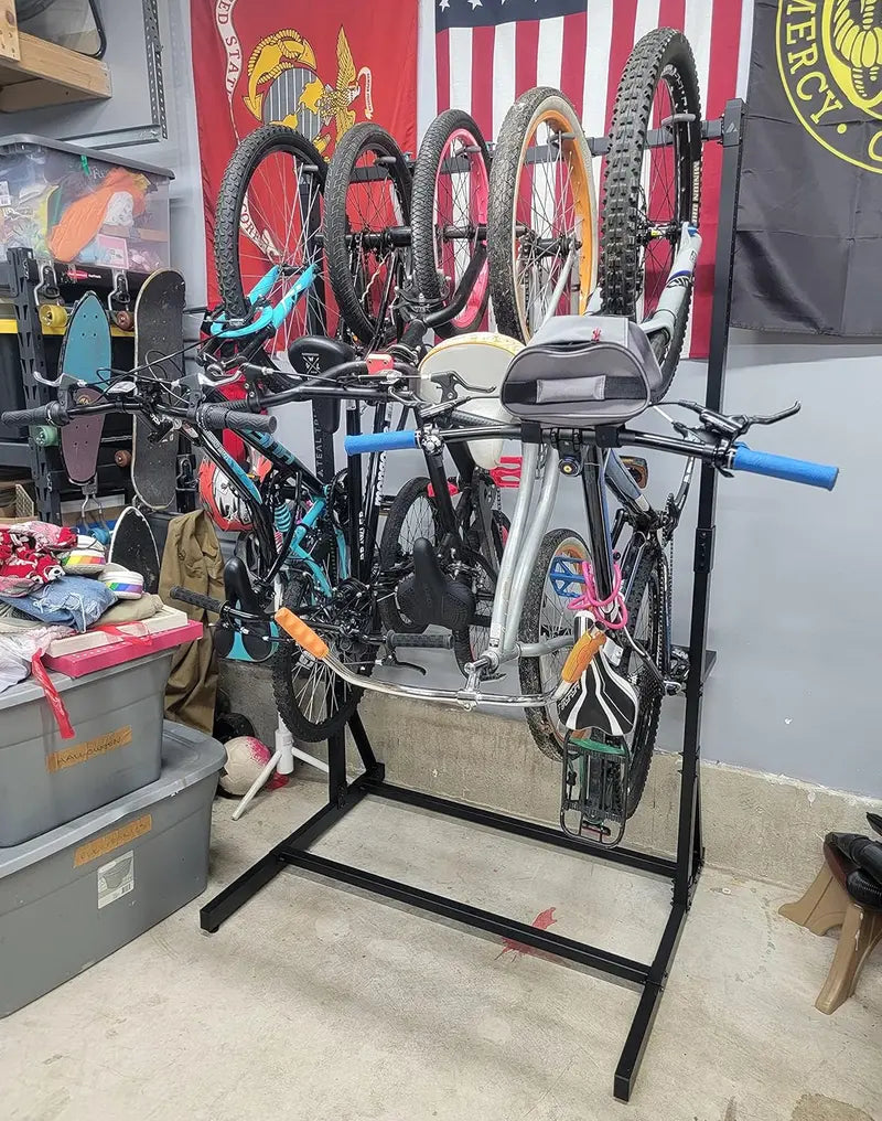 StoreYourBoard Teal Freestanding Triangle Bike Rack – Holds Up to 5 Bikes with Space-Saving Vertical Design