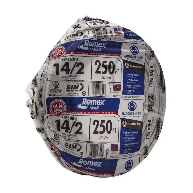 Southwire 250-Foot 14/2 NM-B Romex Cable — SIMpull® Cu, Indoor Residential Wiring