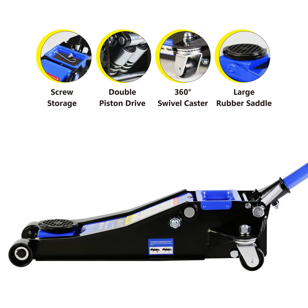 DSstyles 3 Ton Hydraulic Floor Jack Dual Pump 6600 Lb Capacity Lifting Range 3.3"-18.5" Low Profile Service Jack for Quickly Car Lift