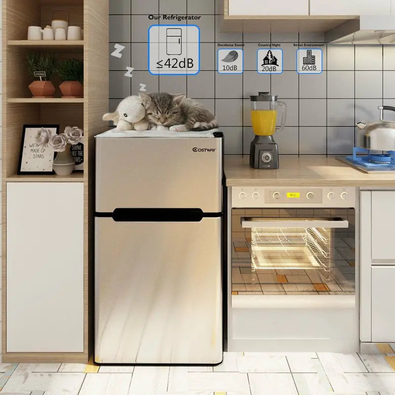 Costway Refrigerator Small Freezer Cooler Fridge Compact 3.2 Cu Ft. Unit