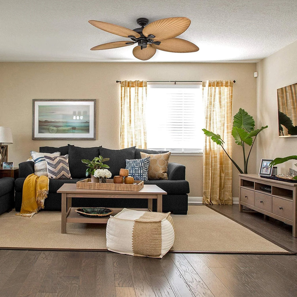 Honeywell Palm Valley 52" Bronze Tropical Ceiling Fan with 5 Palm Blades, 4 Arm Light Kit, Pull Chains & Reverse Airflow