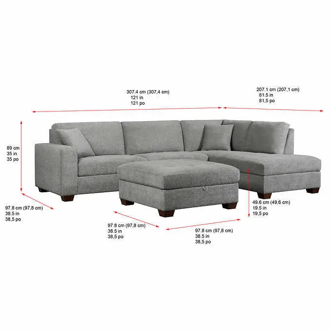 Thomasville Miles Fabric Sectional with Built-In Ottoman Storage