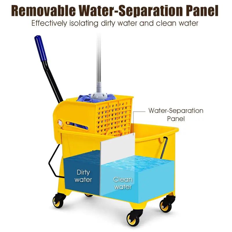 Commercial-Grade Mop Bucket with Wringer  Portable Floor Cleaning System for Home or Public Spaces