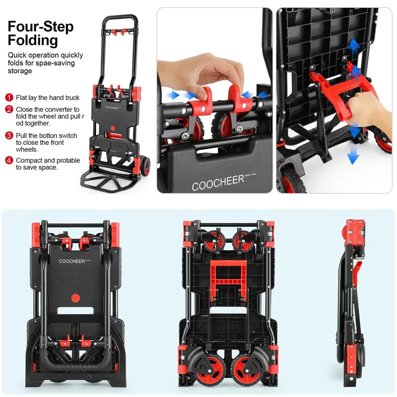 COOCHEER Heavy-Duty Folding Hand Truck  330 lb Load Capacity with Pneumatic Tires and Ergo Handle