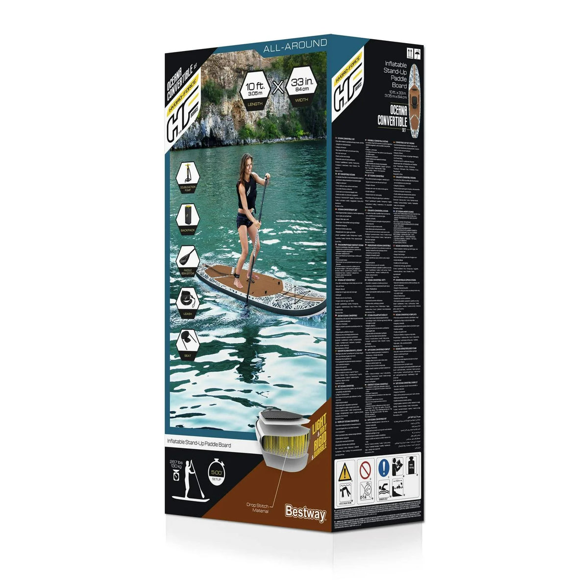 Hydro-Force Oceana 10 Ft. Inflatable Convertible Stand-up Paddle Board and Sit-on Kayak Set . Wood and Palm Print
