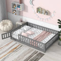 Uhomepro Kids Floor Bed with Playhouse Design – Pine Wood Twin Bed with Fence, Door & Safe Enclosed Layout