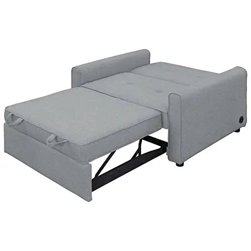 Convertible Sleeper Sofa Chair in Grey  Space-Saving Single Bed with USB Charging Port & Lumbar Support Pillows