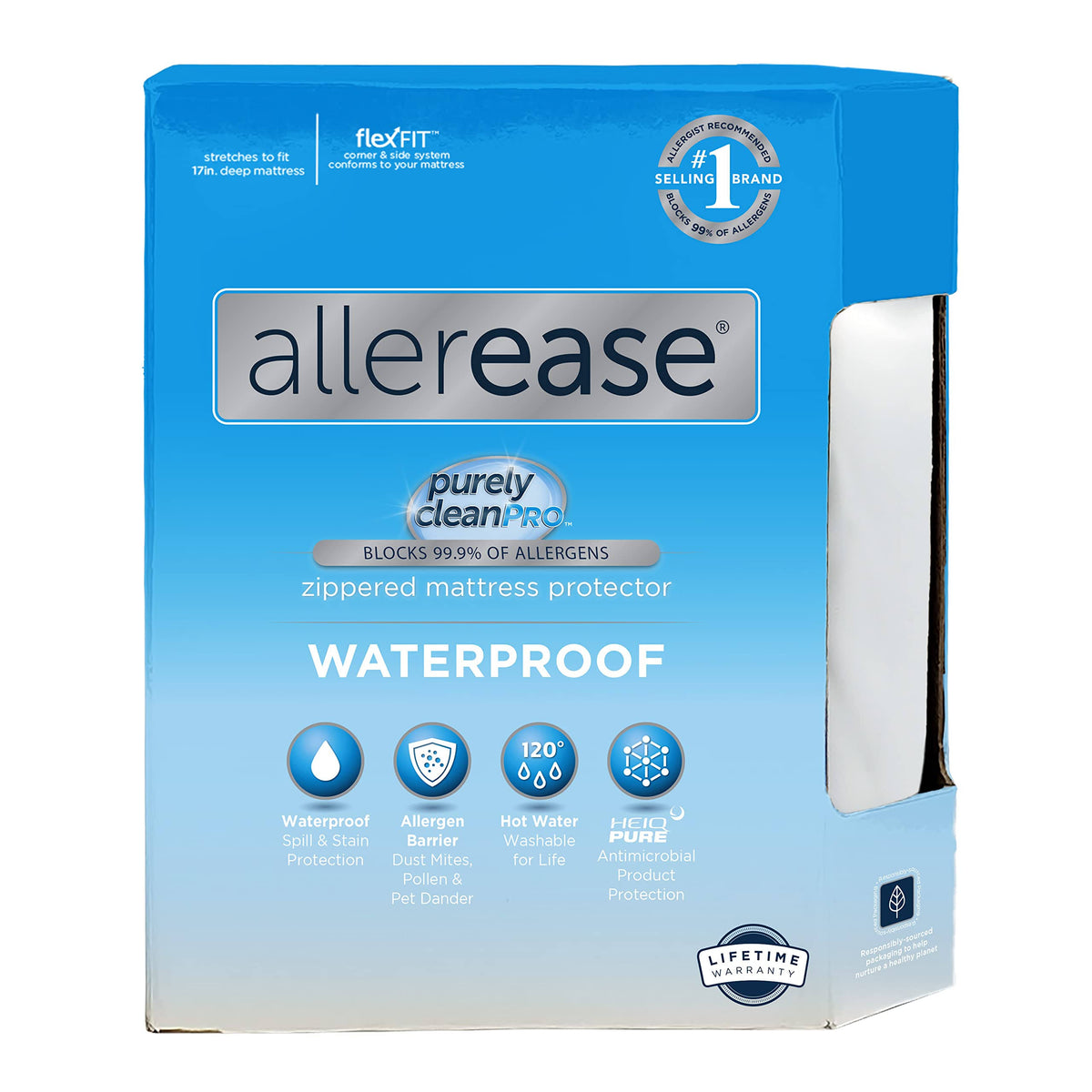 Allerease Waterproof Zippered Mattress Protector, Full, White