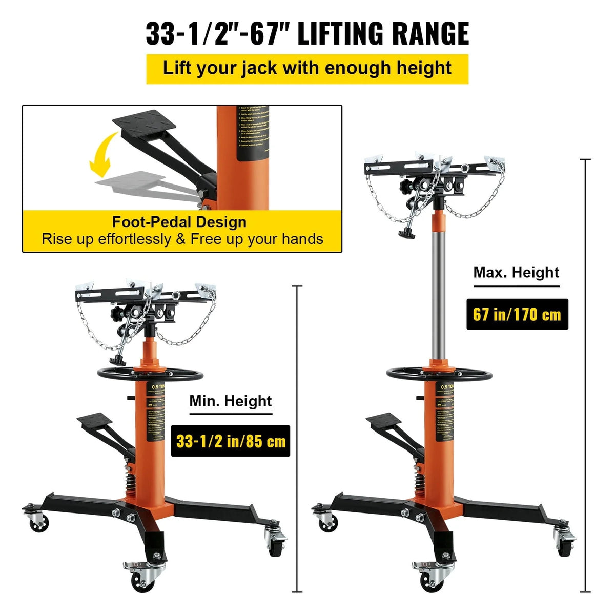BENTISM Transmission Jack 1100 lbs 2-Stage Hydraulic High Lift Vertical Telescopic,Orange