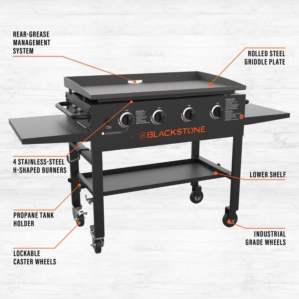 4 - Burner 36" Griddle Cooking Station with Side Shelves