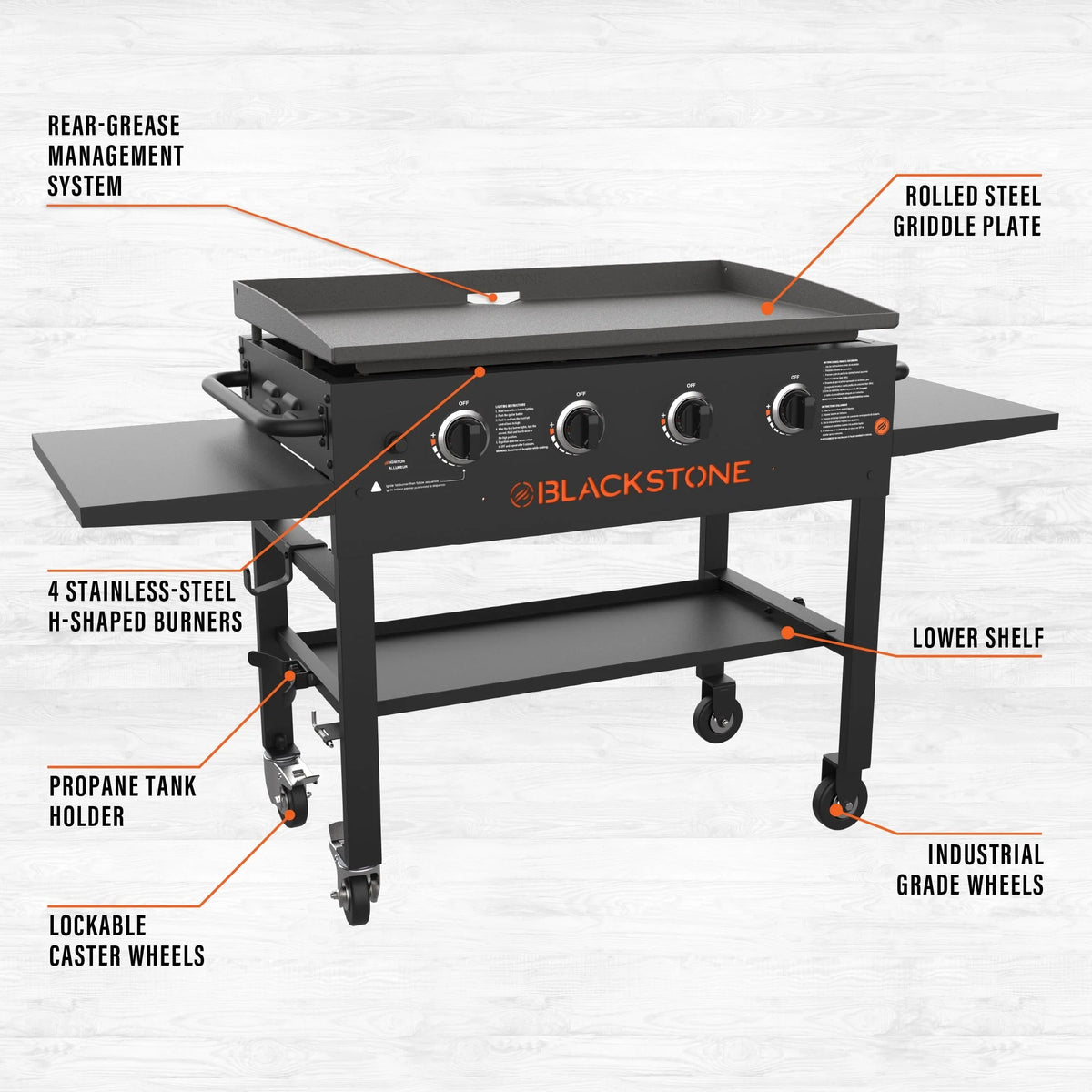 4 - Burner 36" Griddle Cooking Station with Side Shelves