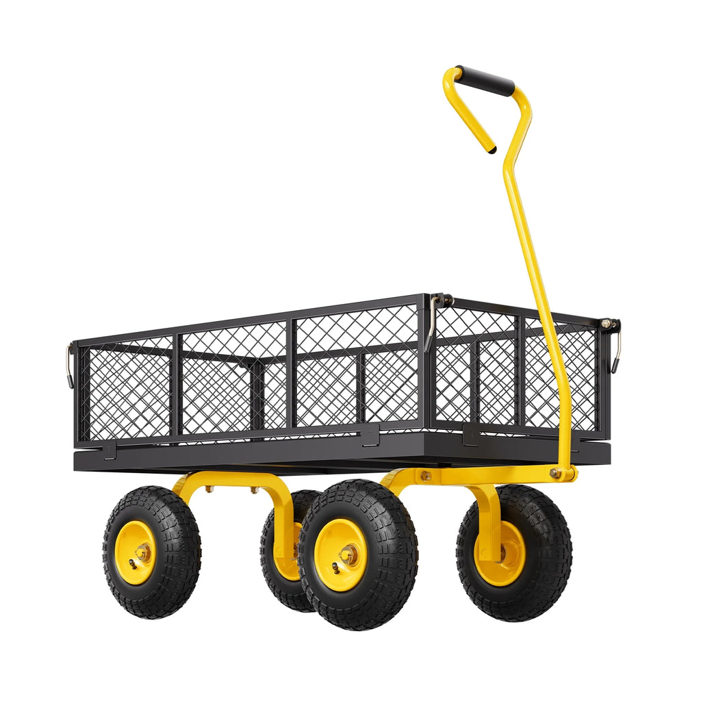 VEVOR 900 lb Heavy Duty Steel Garden Cart, Garden Wagon Cart on Wheels, Outdoor Metal Yard Utility Wagon Carts with 10" Tires and Mesh Removable Sides(Convert to Flatbed) and 180rotating Handle
