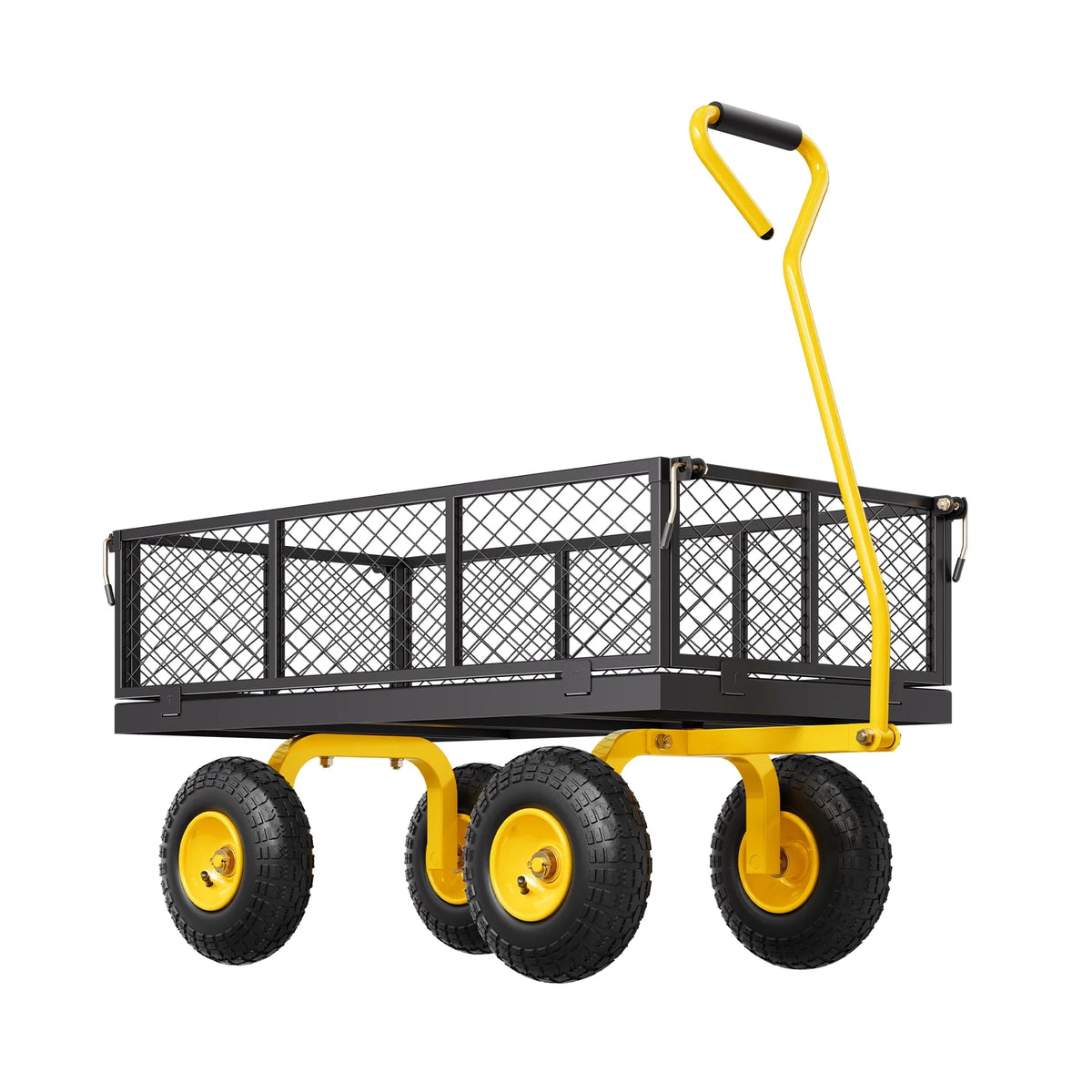 VEVOR 900 lb Heavy Duty Steel Garden Cart, Garden Wagon Cart on Wheels, Outdoor Metal Yard Utility Wagon Carts with 10" Tires and Mesh Removable Sides(Convert to Flatbed) and 180rotating Handle