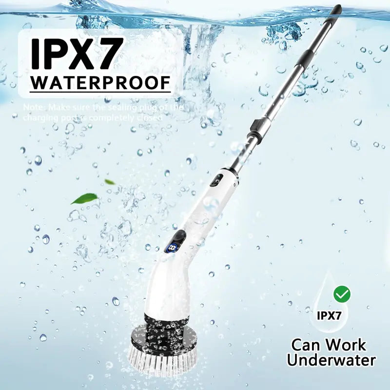 Cordless Electric Spin Scrubber  IPX7 Waterproof Bathroom Cleaner with LCD Display, Adjustable Telescoping Handle, Multi-Surface Brush Kit