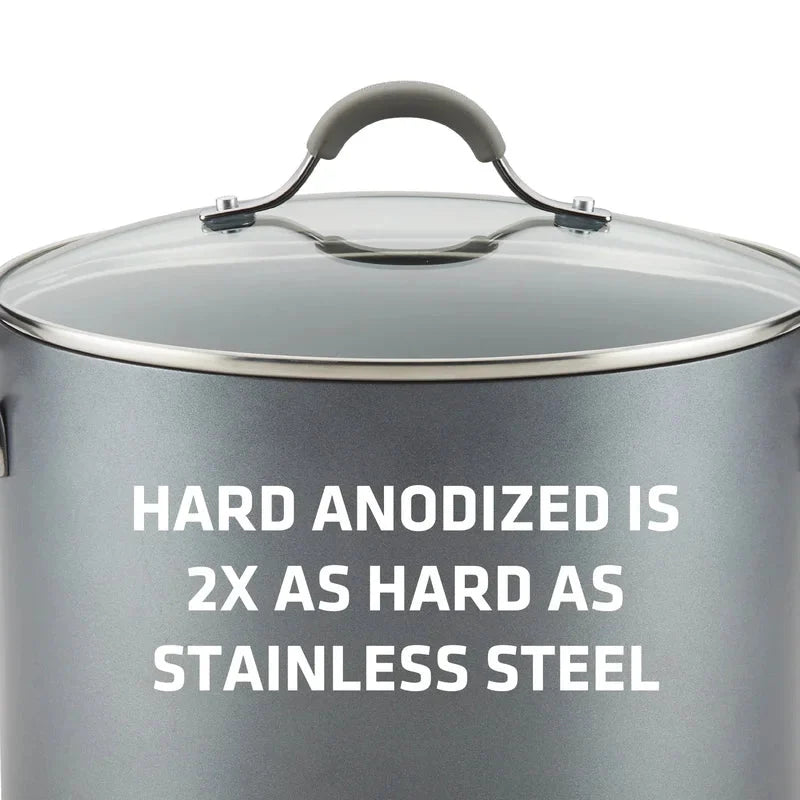 Circulon 84569 Elementum 7.5 qt. Hard-Anodized Aluminum Nonstick Stock Pot in Oyster Gray with Glass Lid