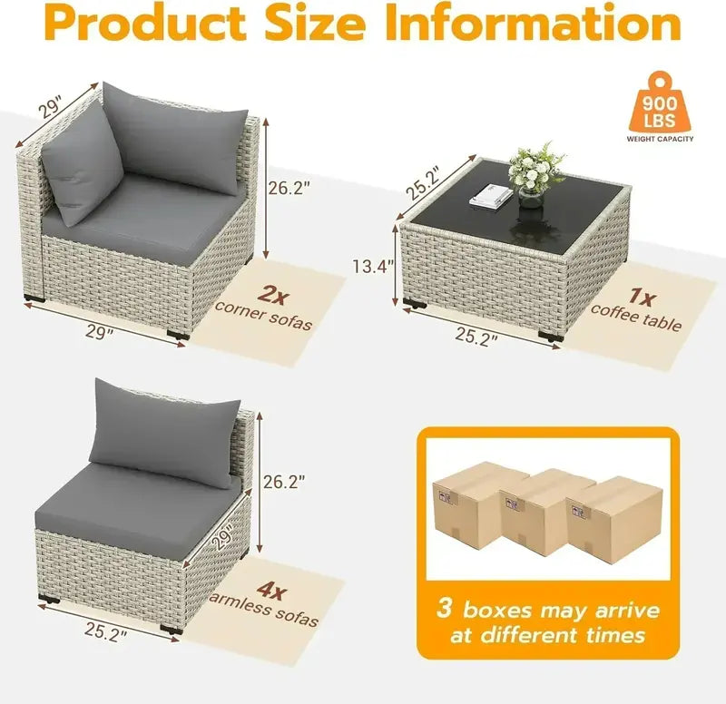 UDPATIO 7-Piece PE Wicker Sectional — Modular Outdoor Conversation Set with Lounge & Corner Configurations