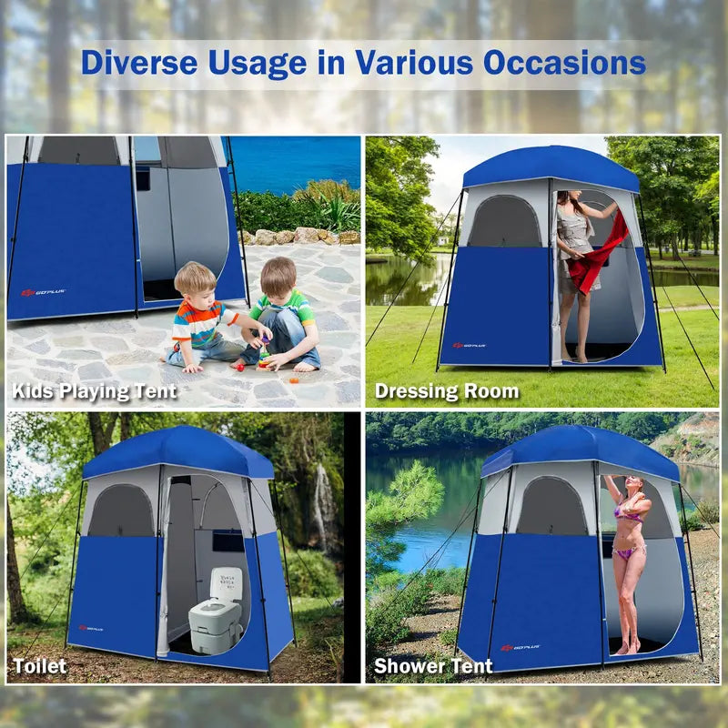 Two-Room Oversized Outdoor Shower Tent with Portable Carry Bag