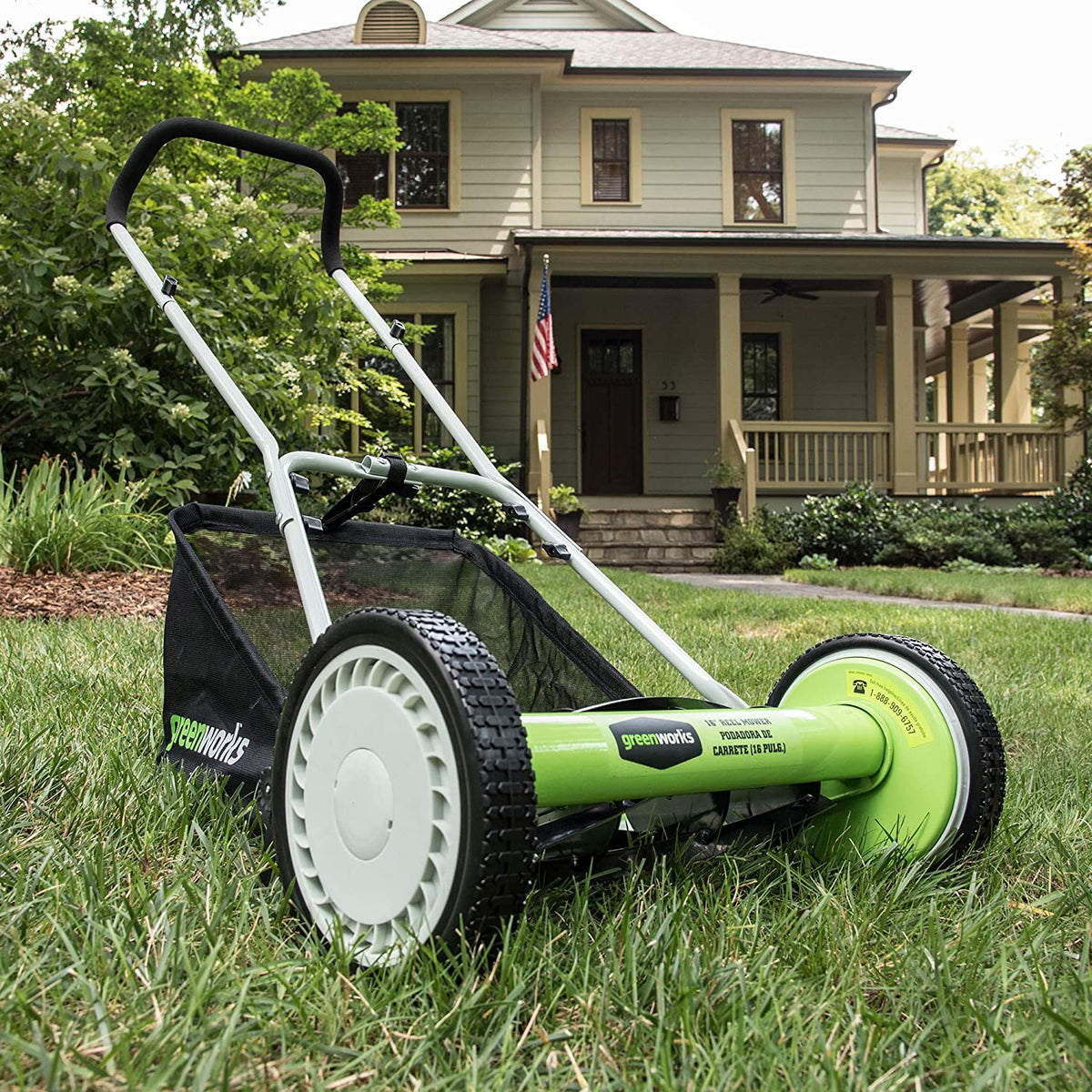 Greenworks 16-Inch Reel Lawn Mower with Grass Catcher 25052 .Black/Green . 47"D x 22"W x 29.75"H💝 Last Day For Clearance