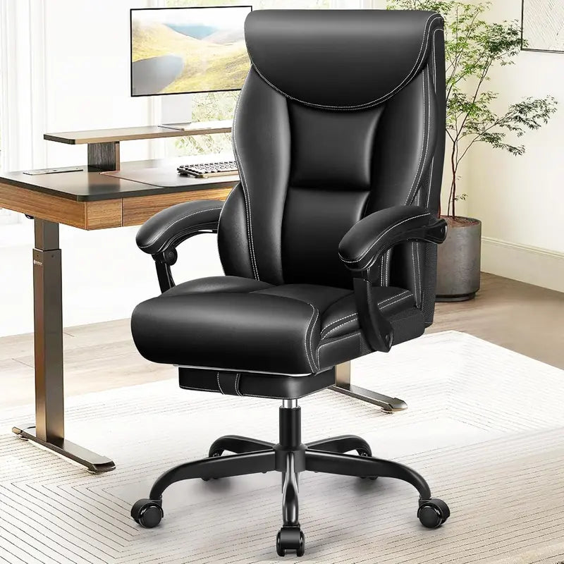 Spacious Rotating Computer Chair with Lumbar Support and Elevated Seat – Heavy-Duty Office Desk Chair