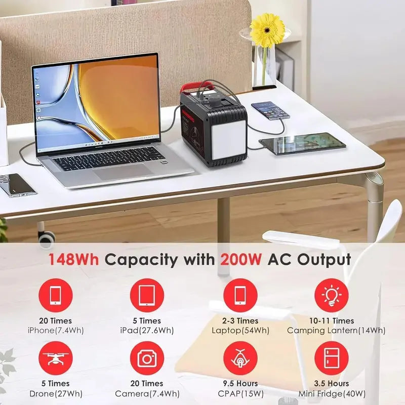 Compact Portable Power Station  88Wh Solar-Compatible Lithium Battery with Fast-Charging Output