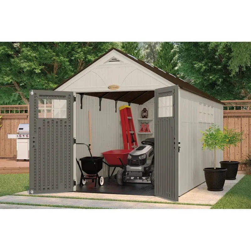 Tremont 8′ x 16′ Heavy-Duty Plastic Storage Shed – Extended Coverage, Ventilated, Weatherproof Backyard Storage Building