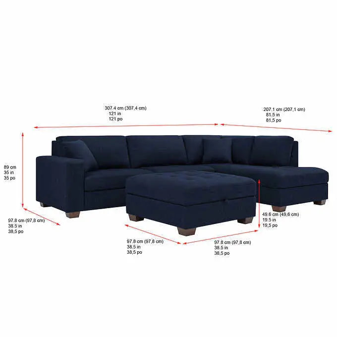 Thomasville Miles Fabric Sectional – Modular Design with Integrated Storage Ottoman