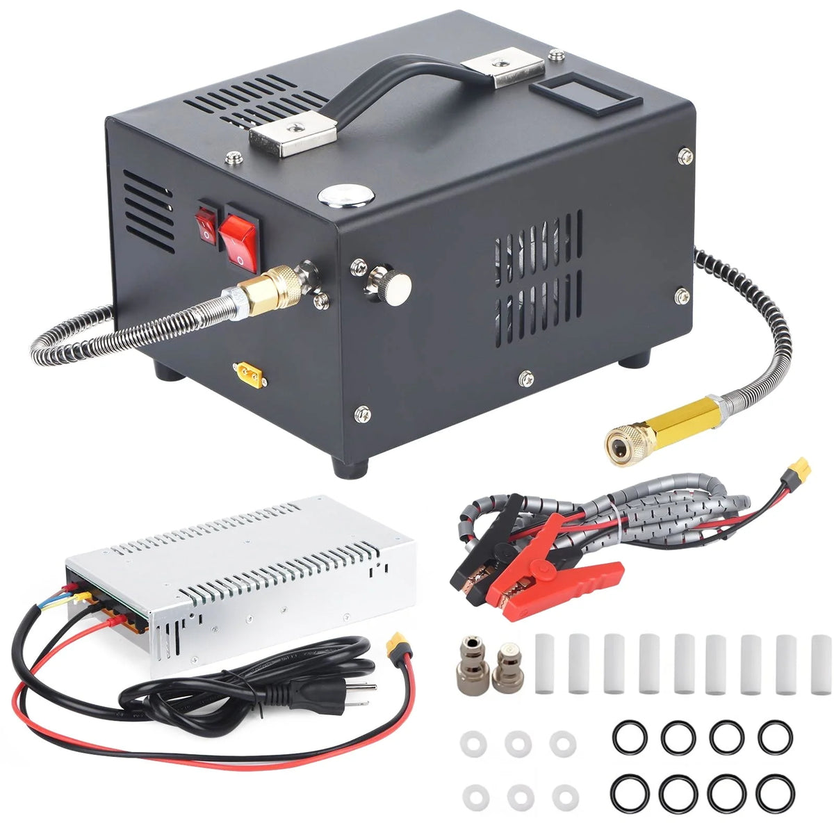 iMeshbean PCP Air Compressor, 4500PSI Portable PCP Compressor, 12V DC/110V 220V AC, PCP Manual-stop, w/Built-in Fan, for Paintball, Scuba Bottle