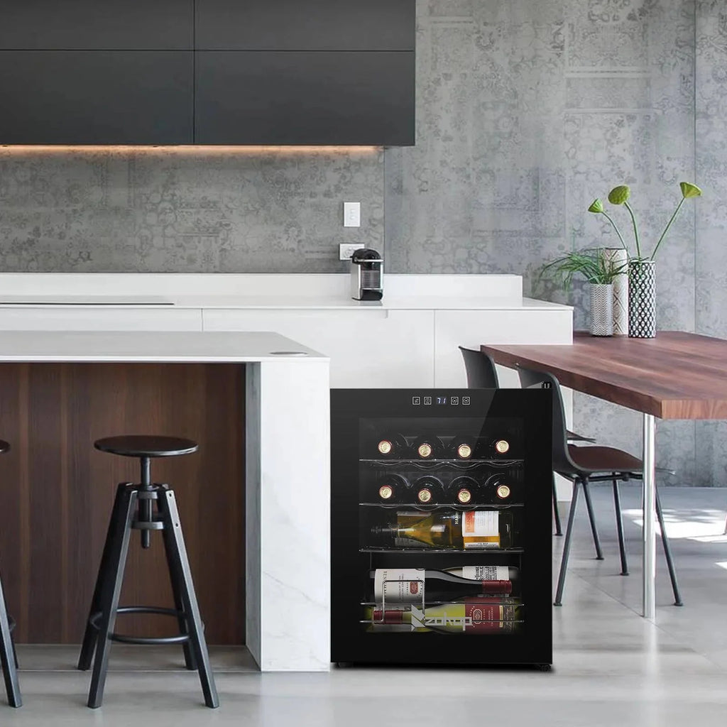 Zimtown 16 Bottle Compressor Wine Cooler Refrigerator w/Lock | Large Freestanding Wine Cellar For Red, White, Champagne or Sparkling Wine | Digital Temperature Control Fridge Glass Door Black