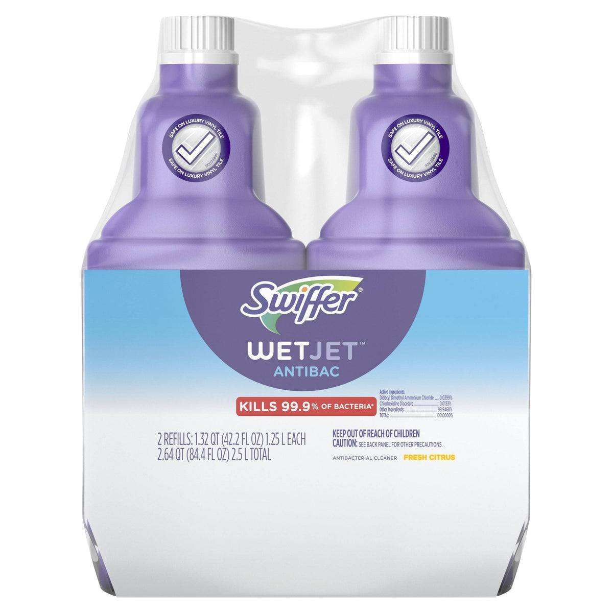 Swiffer WetJet Antibacterial Solution Refill, Fresh Citrus Scent - 84.4 fl oz
