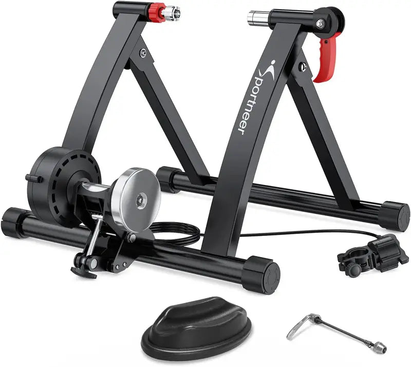 Sportneer Magnetic Indoor Bike Trainer – 6-Level Resistance Stationary Cycling Stand with Noise-Reduction Wheel