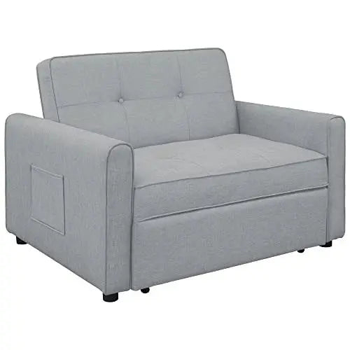 Convertible Sleeper Sofa Chair in Grey  Space-Saving Single Bed with USB Charging Port & Lumbar Support Pillows