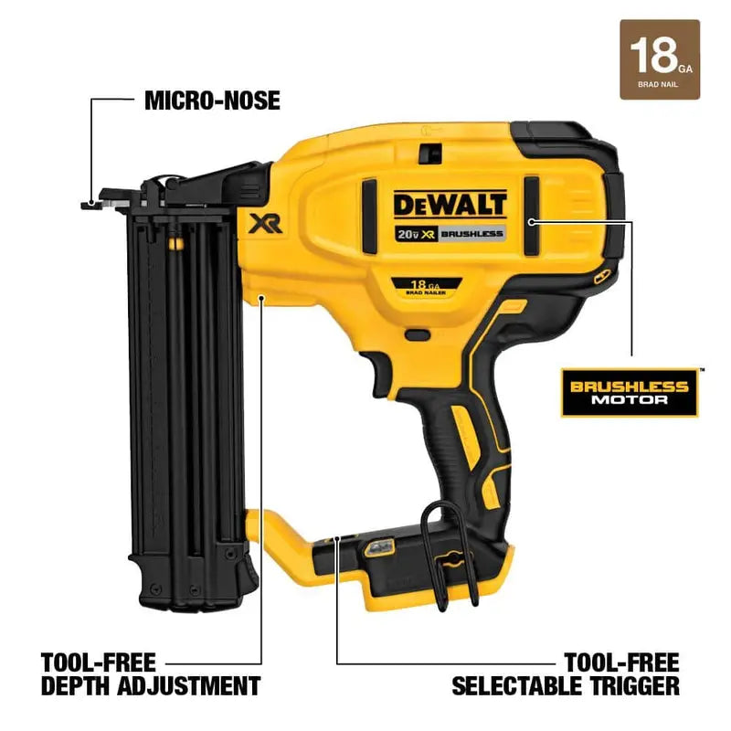 DEWALT 20V MAX XR Cordless Brad Nailer (Bare Tool)