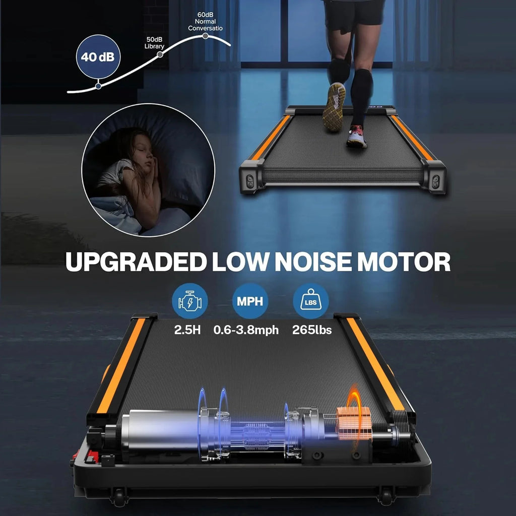 CoolHut Under Desk Treadmill with Incline, 4 in 1 Walking Pad Portable Treadmill for Walking, Running, 2.5HP Low-Noise Motor, LED Display, and Remote Control, Black, 265lbs