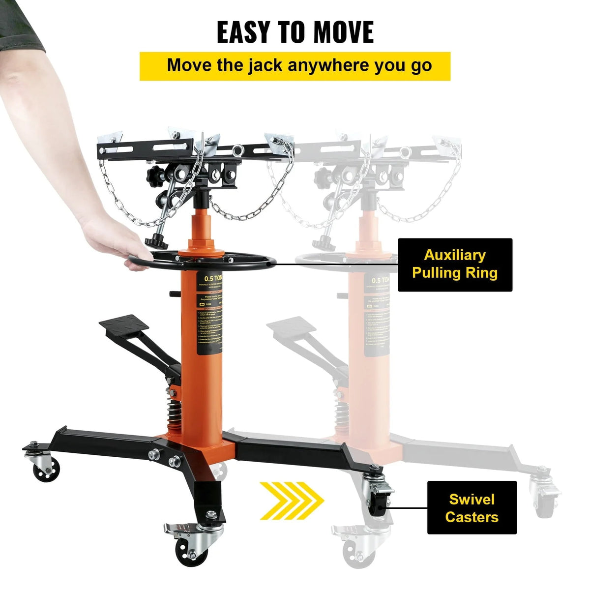 BENTISM Transmission Jack 1100 lbs 2-Stage Hydraulic High Lift Vertical Telescopic,Orange