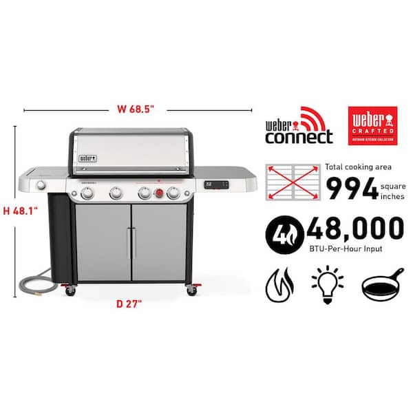 Genesis SPX-435 4-Burner Natural Smart Gas Grill in Stainless Steel with Side Burner