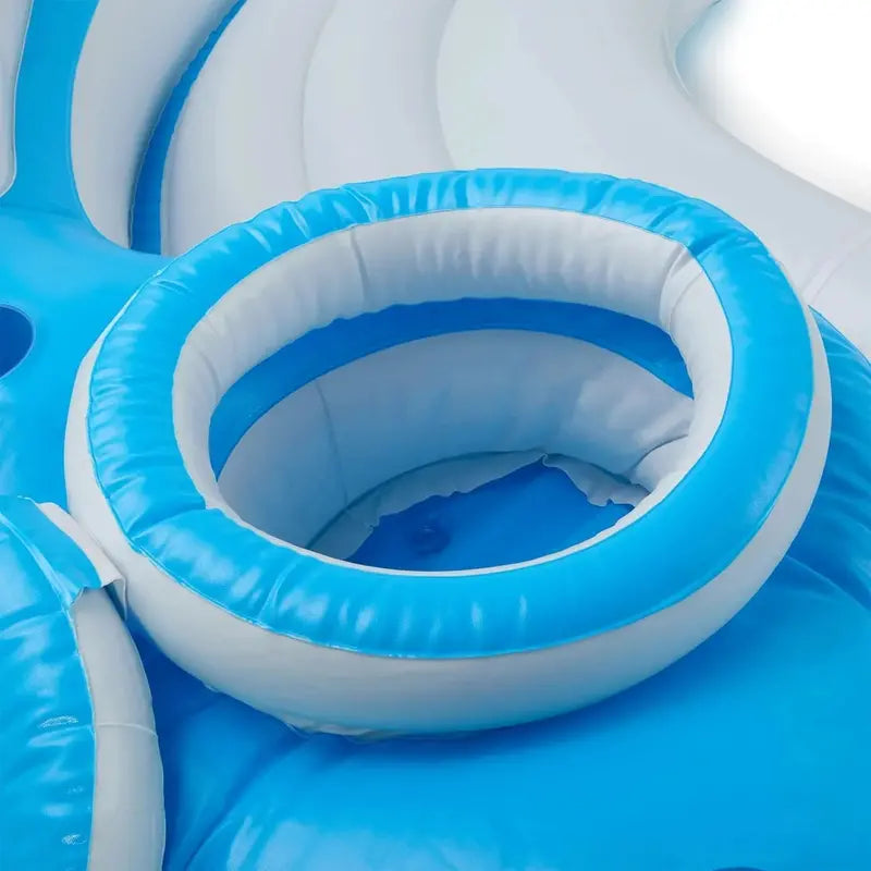 Splash N Chill Inflatable Pool Lounger – 145″ x 125″ x 20″ Island Float for Up to 7 Adults (Blue/White)
