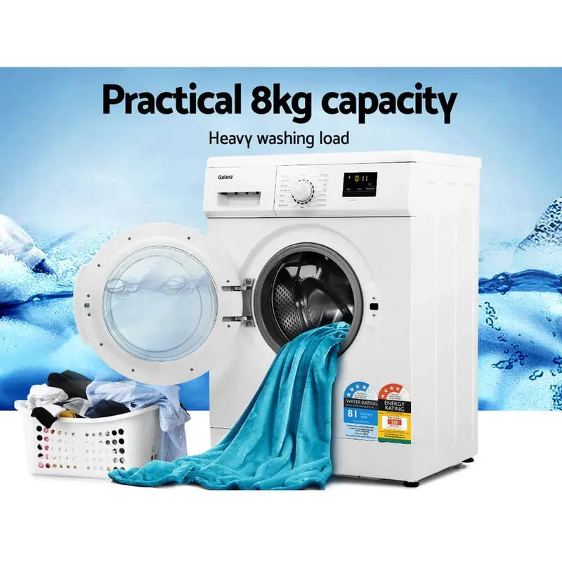 Devanti 8kg Front-Load Washing Machine with Quick Wash and 24-Hour Delay Start
