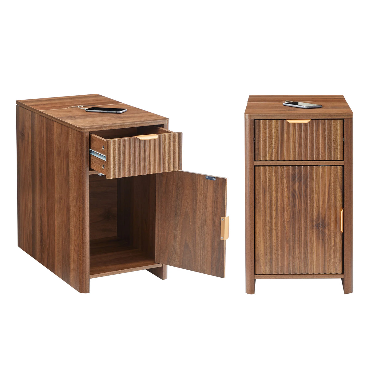 YOCWO Fluted Nightstand for Bedroom Set of 2, Wood Bedside Table Set of 2 with Drawers, Black