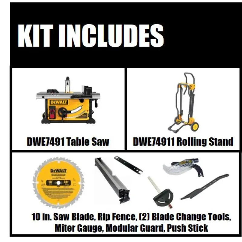 DEWALT 15-Amp 10 Job Site Table Saw  Rolling Stand Included (Model DWE7491RS)