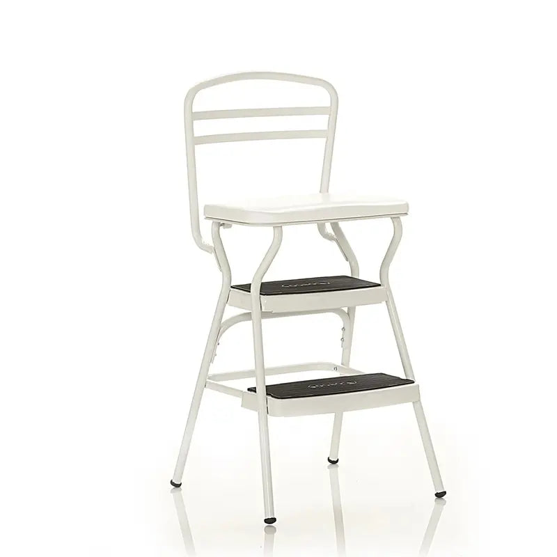 COSCO Stylaire Retro Step Stool Chair  Flip-Up Seat Design, White Finish, Single Unit