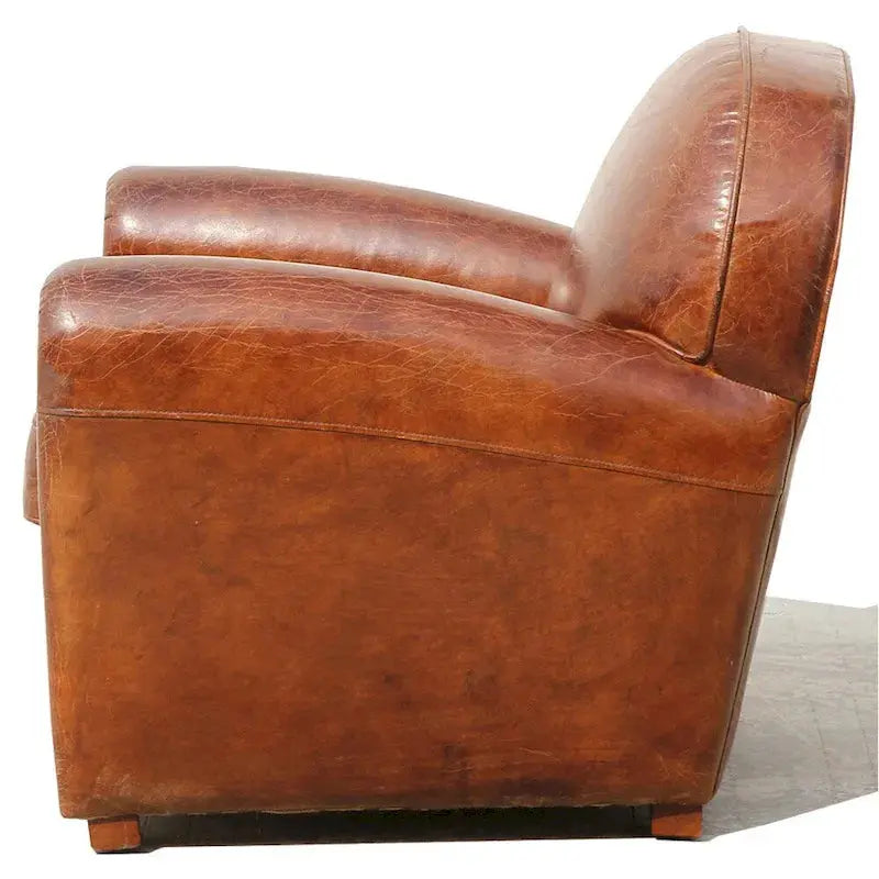 Pasargad Home Genuine Leather Paris Club Chair – Rich Brown Finish