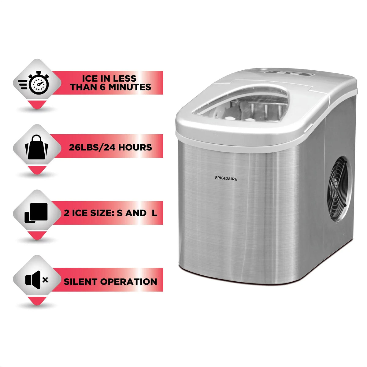 Frigidaire EFIC117-SS 26 lb. Countertop Ice Maker . Stainless Steel