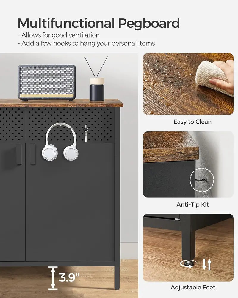 SONGMICS Slim Metal Sideboard — Two-Door Storage Cabinet Measuring 15.7 x 31.5 x 29.9 Inches
