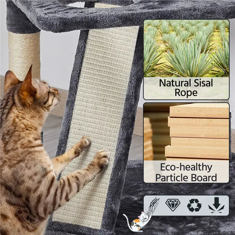 Topeakmart 69” Large Cat Tree Tower with 2 Condos and Scratching Post, Dark Gray