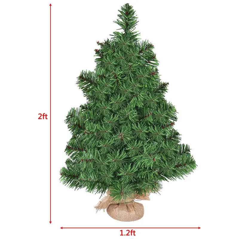Tabletop Artificial Spruce Tree – PVC Green Mini Xmas Tree in Rustic Burlap Planter