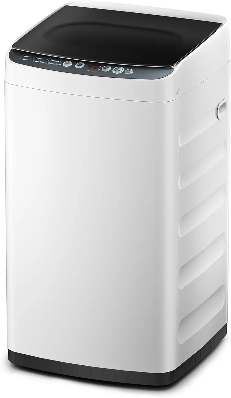 Compact Portable Washing Machine with 6 Wash Programs, Stainless Steel Drum, Clear Lid & LED Control Panel  White
