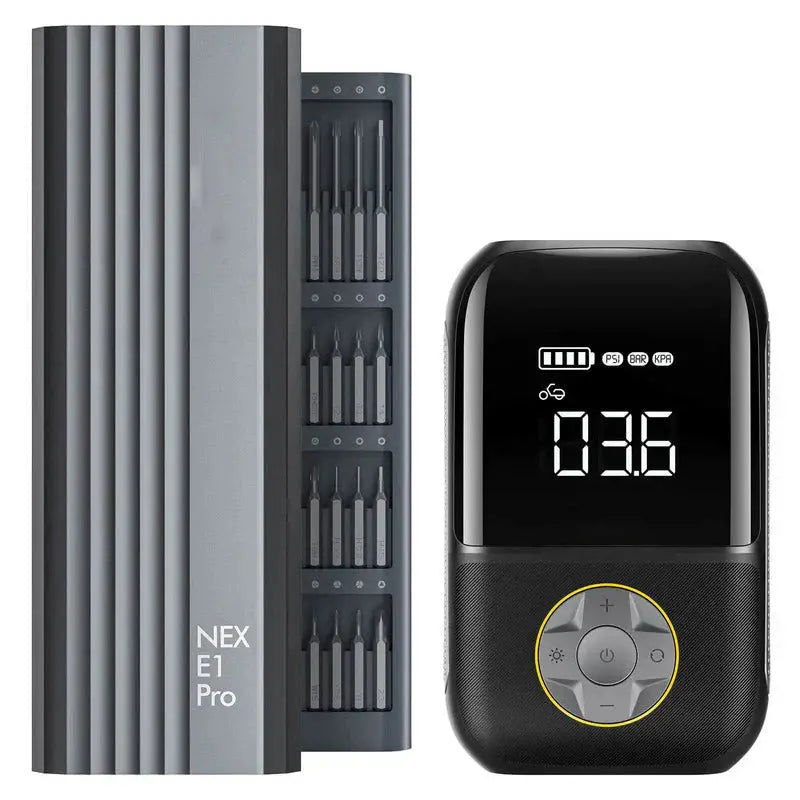 Dual-Function E1 PRO Screwdriver & Tire Inflator  Precision Electric Driver with Integrated 12V Air Pump
